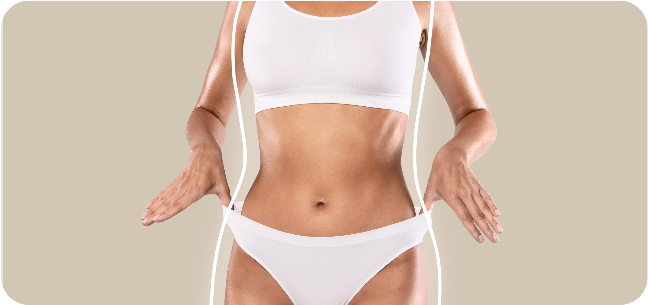 A lady's midsection indicating she has lost weight. 