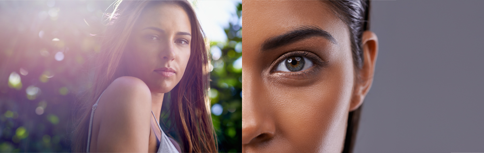 Close-ups of two ladies looking into the camera